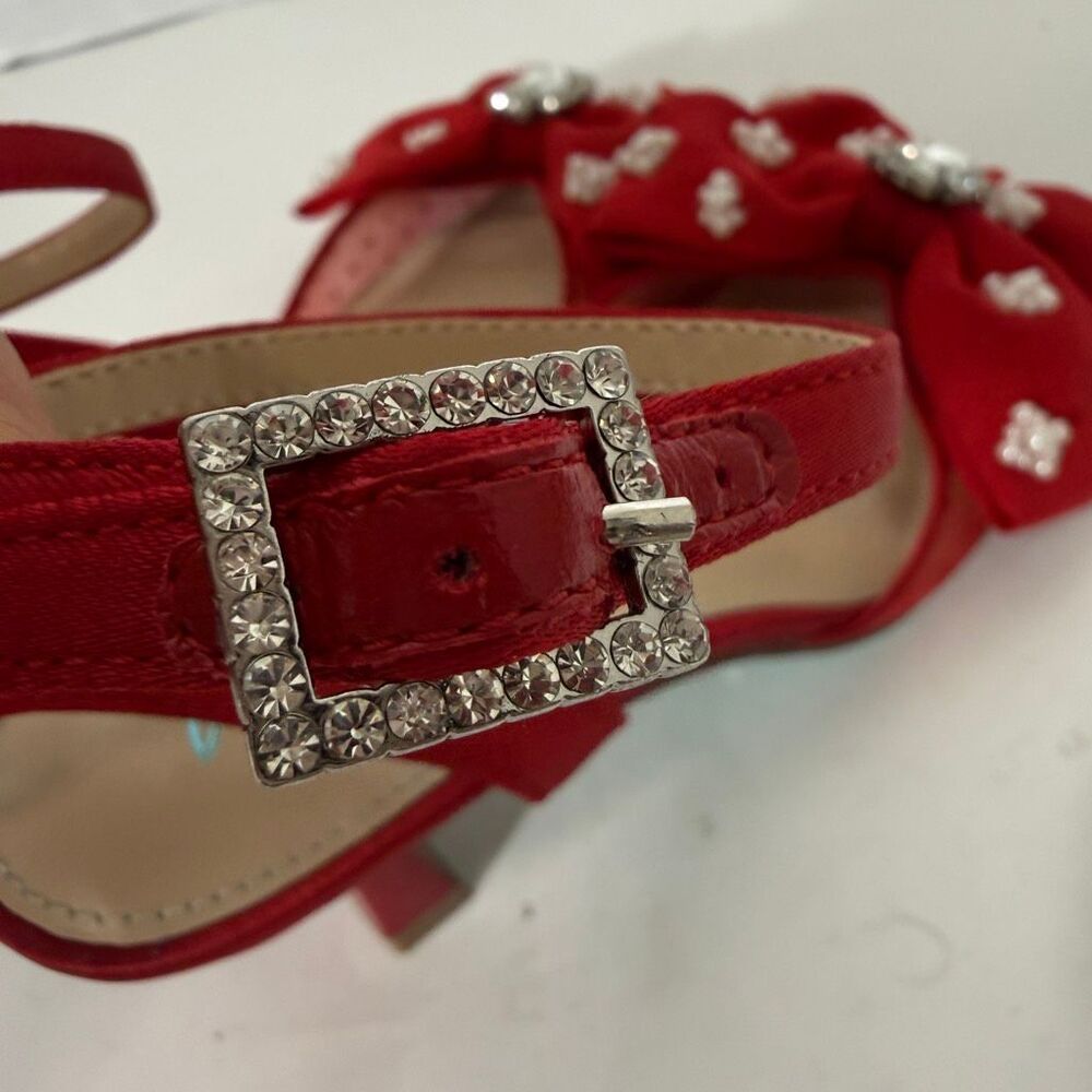 Betsey Johnson Mark Red Embellished Pearl Rhinestone Coquette Mesh Pumps Size 6 - Picture 5 of 8